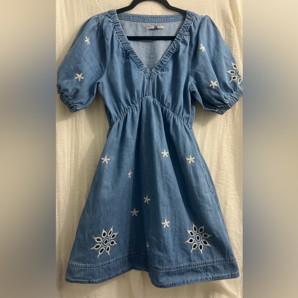 Denim Babydoll Dress with Embroidery